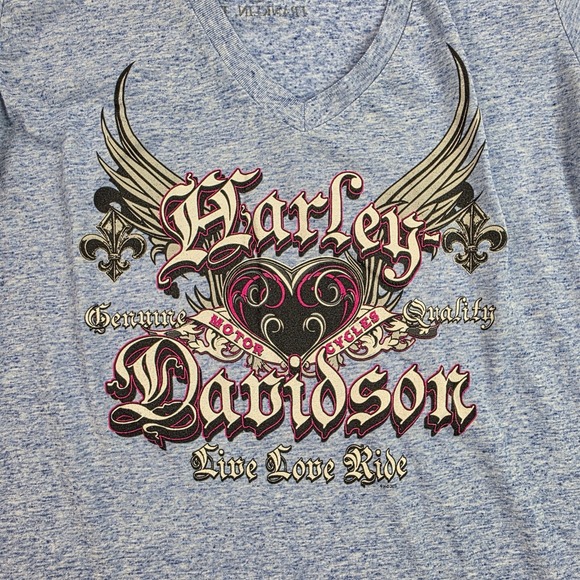Harley-Davidson Women's XL Blue Short Sleeve V-Neck T-Shirt Franklin TN - Picture 3 of 8